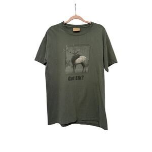 [Y2K] 2008 Green The Mountain Leather Tag Got Elk? Tshirt - Size L (22x30)